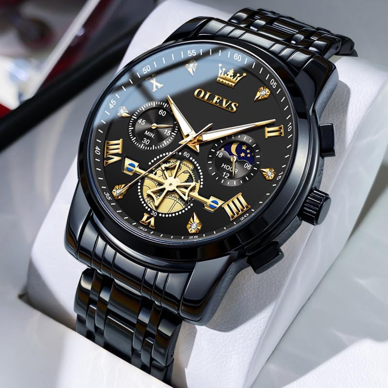 HOTOLEVS Watches Men Stainless Steel Chronograph Watch Luxury Big Face Man Dress Watches Waterproof Roman Numeral Analog Quartz Men Wrist Watch Diamond Relojes para Hombre(Silver/Black/Gold/Red/Blue)