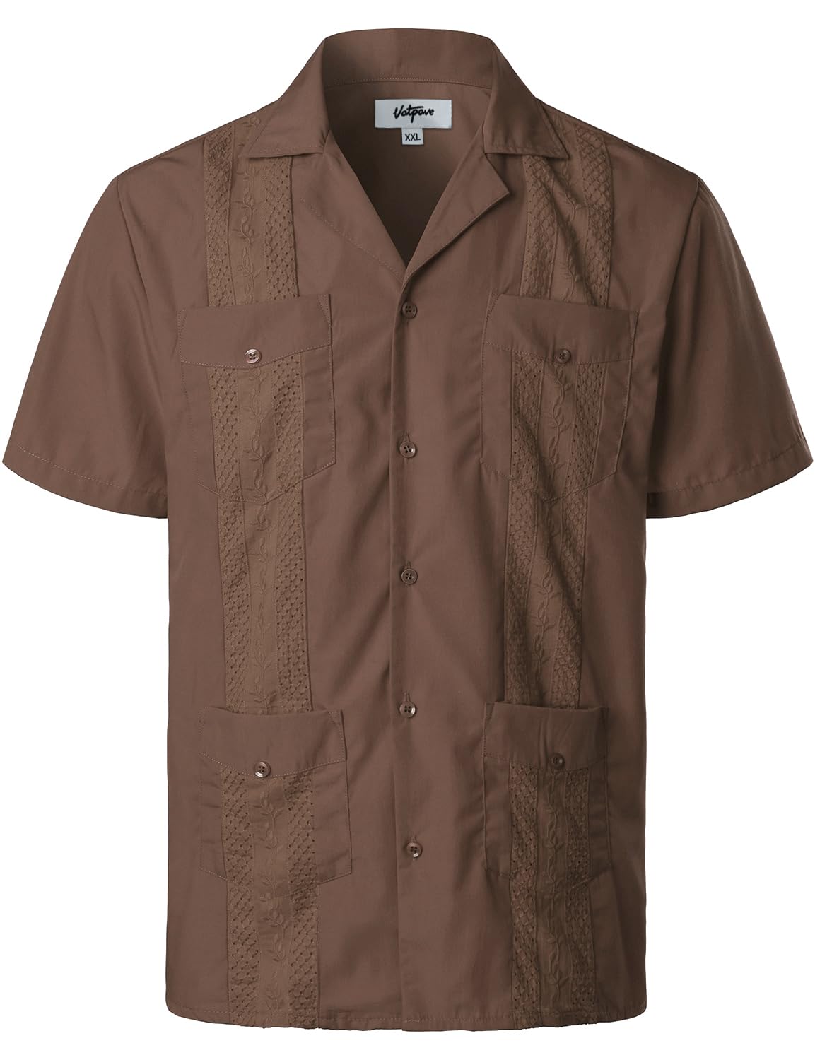 HOTVATPAVE Mens Short Sleeve Button Down Cuban Guayabera Shirts | Camp Collar, Button Up, Wedding, Breathable, Casual Stylish, Summer, Hawaiian, Vacation, Embroidered, Holiday, with Pocket