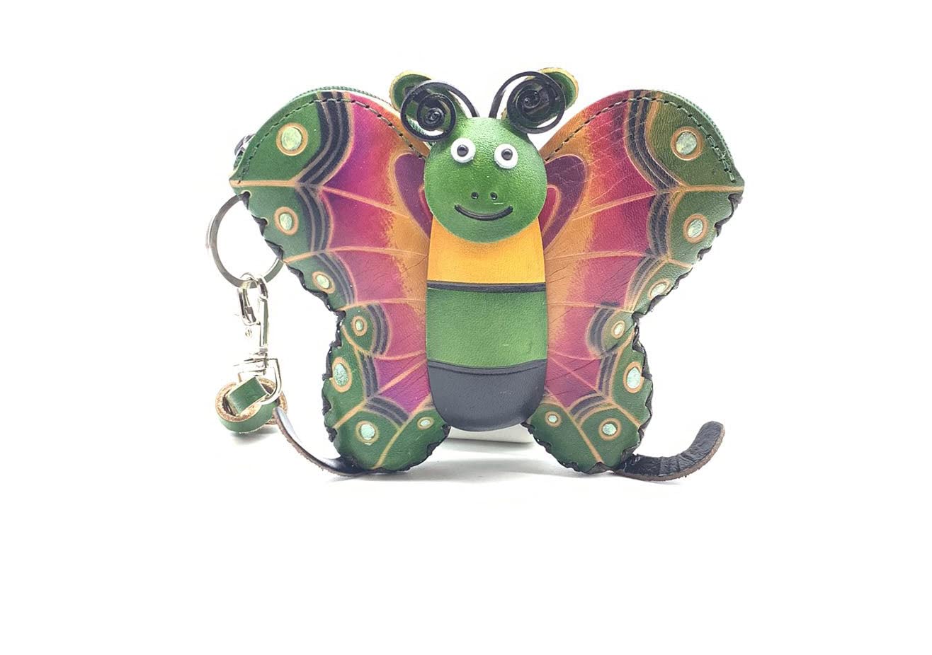 HOTVintage Genuine Leather 3D Animal Butterfly Coin Purse With Removable Wrist Strap (Blue)