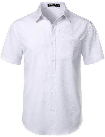 HOTJEMITOP Mens Stretch Wrinkle Free Texture Shirts | Lightweight, Summer, Beach, Stylish, Button Down, Short Sleeve, Casual, Vacation