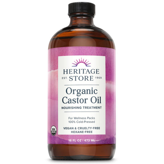 HOTHERITAGE STORE Organic Castor Oil - Glass Bottle - Nourishing Treatment for Hair and Skin - Eyelash Serum for Eyelashes, Brows, Castor Oil Packs - Cold Pressed, Hexane Free, Vegan 16oz