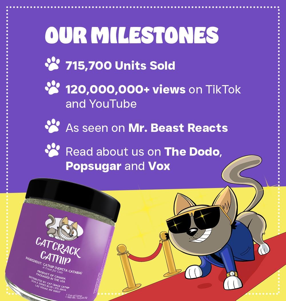 HOTCat Crack Catnip, Zoomie-Inducing Cat Nip, 100% Natural North American Made | 100% Natural, Safe & Non-Addictive Catnip Treats Used to Supplement Cat Nip Toys, Spray, & Accessories (1 Cup)