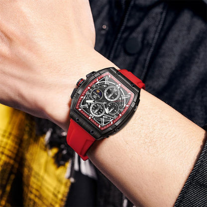 HOTOLEVS Men Watches Business Dress Chronograph Big Square Quartz Analog Male Watch Silicone Strap Waterproof Date Gift Mens Wrsit Watch Silver