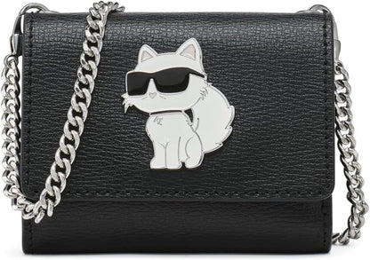 HOTKARL LAGERFELD Paris Women's Wallet Crossbody On A Chain, Black Multi