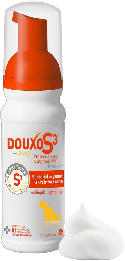 HOTDouxo S3 PYO Medicated Dog Mousse - Bacterial & Yeast Infection Treatment | Chlorhexidine for Dogs; Waterless Shampoo, Antibacterial & Antiseptic, for Dogs Only, Clinically Proven, 5 fl oz