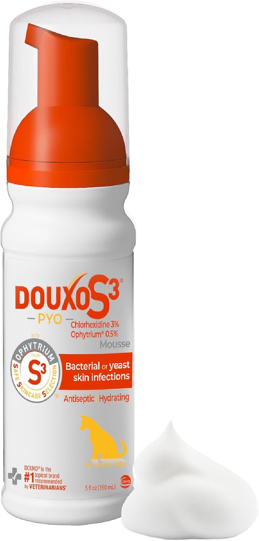 HOTDouxo S3 PYO Medicated Dog Mousse - Bacterial & Yeast Infection Treatment | Chlorhexidine for Dogs; Waterless Shampoo, Antibacterial & Antiseptic, for Dogs Only, Clinically Proven, 5 fl oz