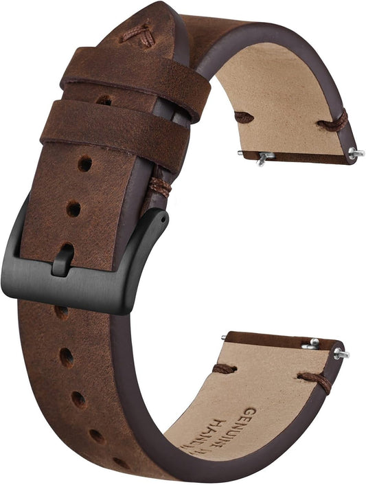 HOTBISONSTRAP Distressed Leather Watch Strap, Watch Replacement Bands for Men, Quick Release Spring Bars, Band Width 18mm 19mm 20mm 22mm 24mm