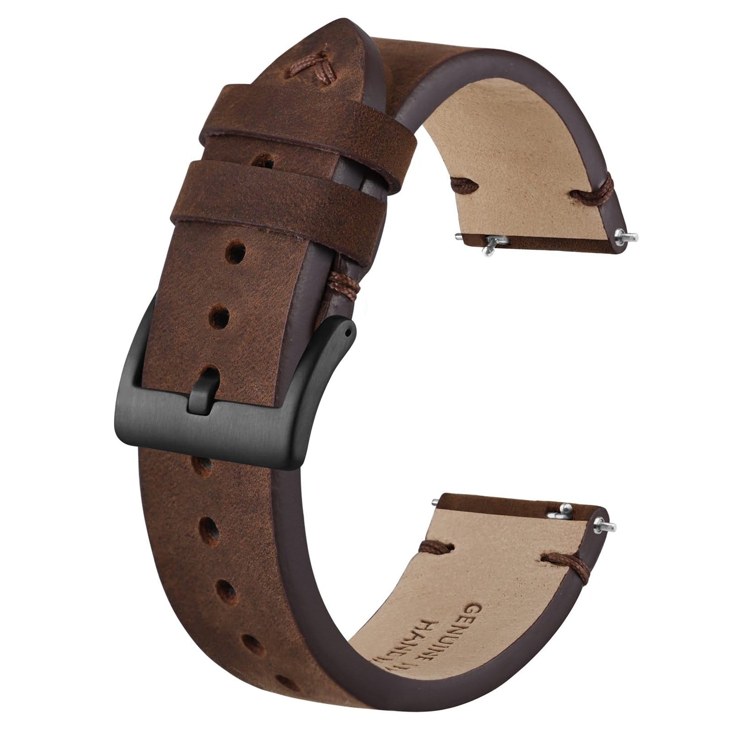 HOTBISONSTRAP Distressed Leather Watch Strap, Watch Replacement Bands for Men, Quick Release Spring Bars, Band Width 18mm 19mm 20mm 22mm 24mm