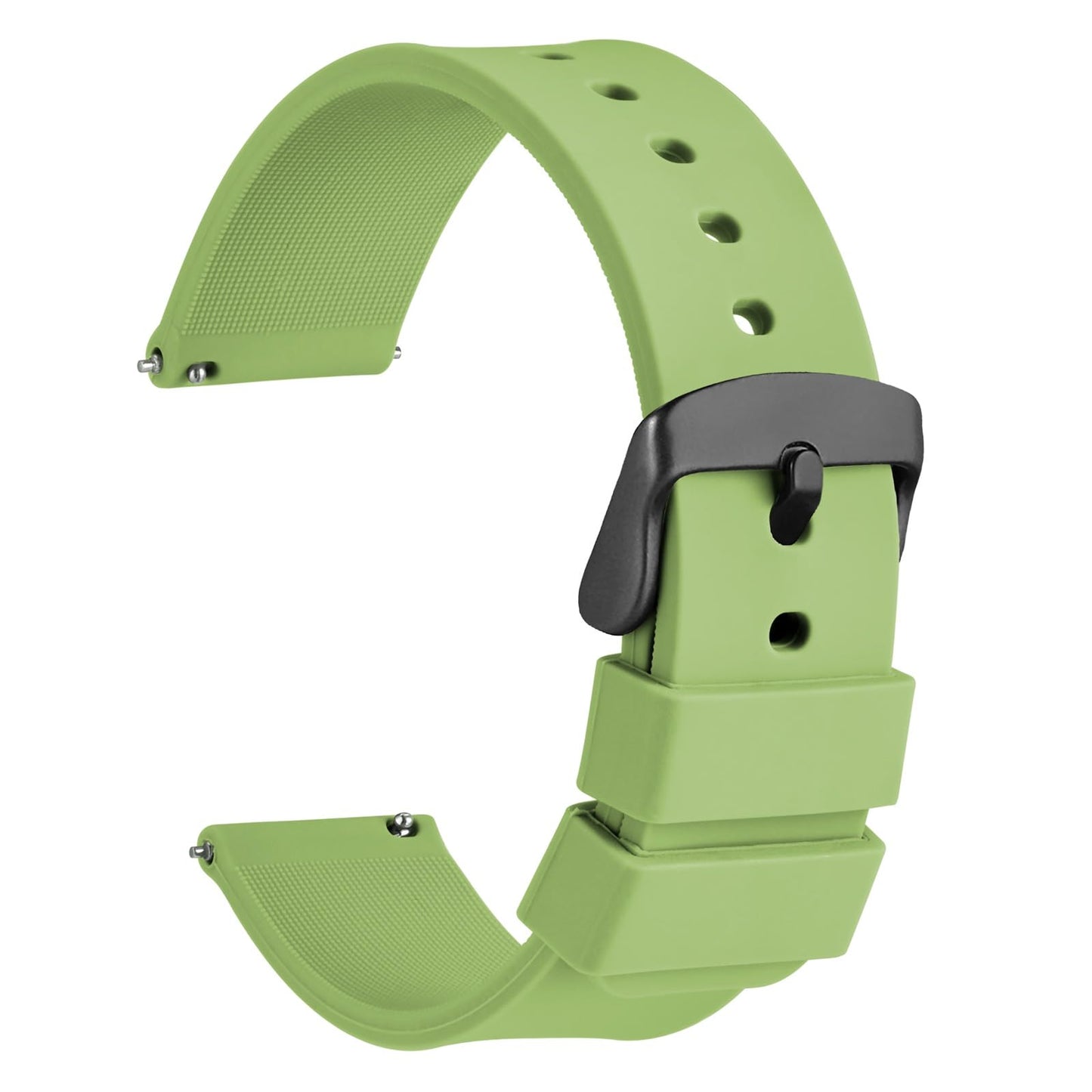 HOTWOCCI 20mm Silicone Watch Band, Quick Release Rubber Replacement Strap with Black Stainless Steel Buckle (Black)