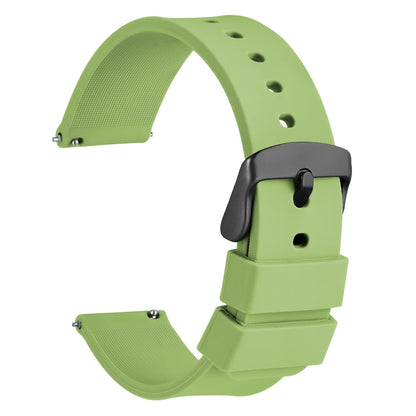 HOTWOCCI 20mm Silicone Watch Band, Quick Release Rubber Replacement Strap with Black Stainless Steel Buckle (Black)