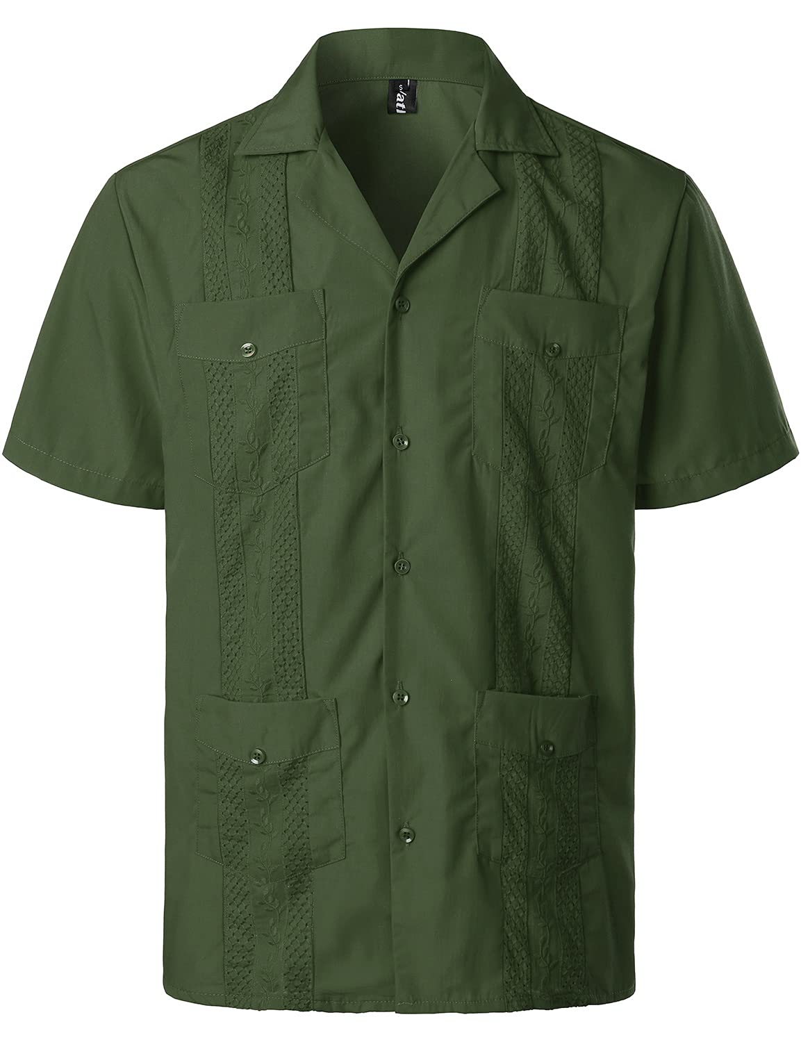 HOTVATPAVE Mens Short Sleeve Button Down Cuban Guayabera Shirts | Camp Collar, Button Up, Wedding, Breathable, Casual Stylish, Summer, Hawaiian, Vacation, Embroidered, Holiday, with Pocket