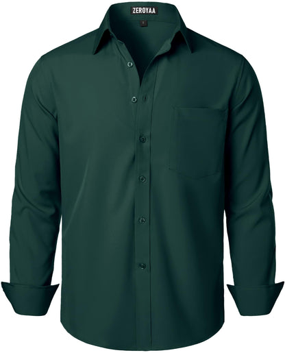 HOTZEROYAA Men's Regular Fit Dress Shirt Solid Wrinkle-Free Long Sleeve Casual Business Button Up Shirts with Pocket
