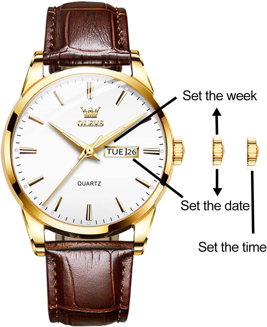 HOTOLEVS Leather Watches for Men Casual Easy to Read Quartz Number Waterproof