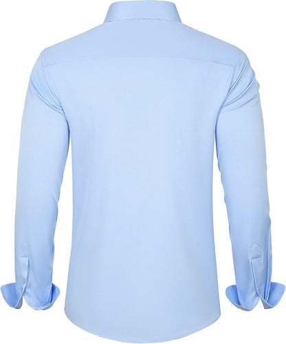 HOTJ.VER Men's Dress Shirts Solid Long Sleeve Stretch Wrinkle-Free Formal Shirt Business Casual Button Down Shirts