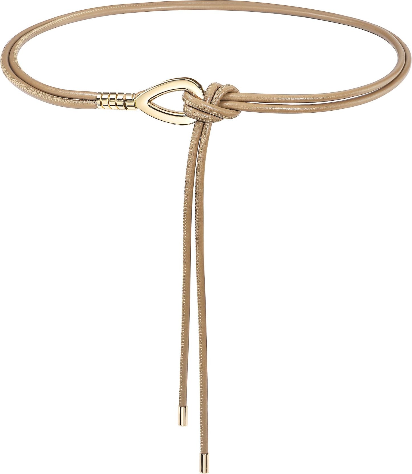 HOTWomen Knotted Skinny PU Leather Waist Belt Gold Buckle for Dresses