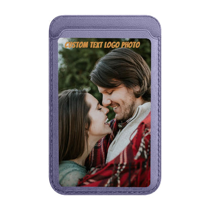 HOTCustom Leather Wallet for iPhone 16/15/14/13/12 Pro/Max/Plus/Mini Phone & Magnetic Case, Customizable Photo Text Words DIY Gift for Mens Ladies,RFID Card Holder with MagSafe Magnet Closure,Navy
