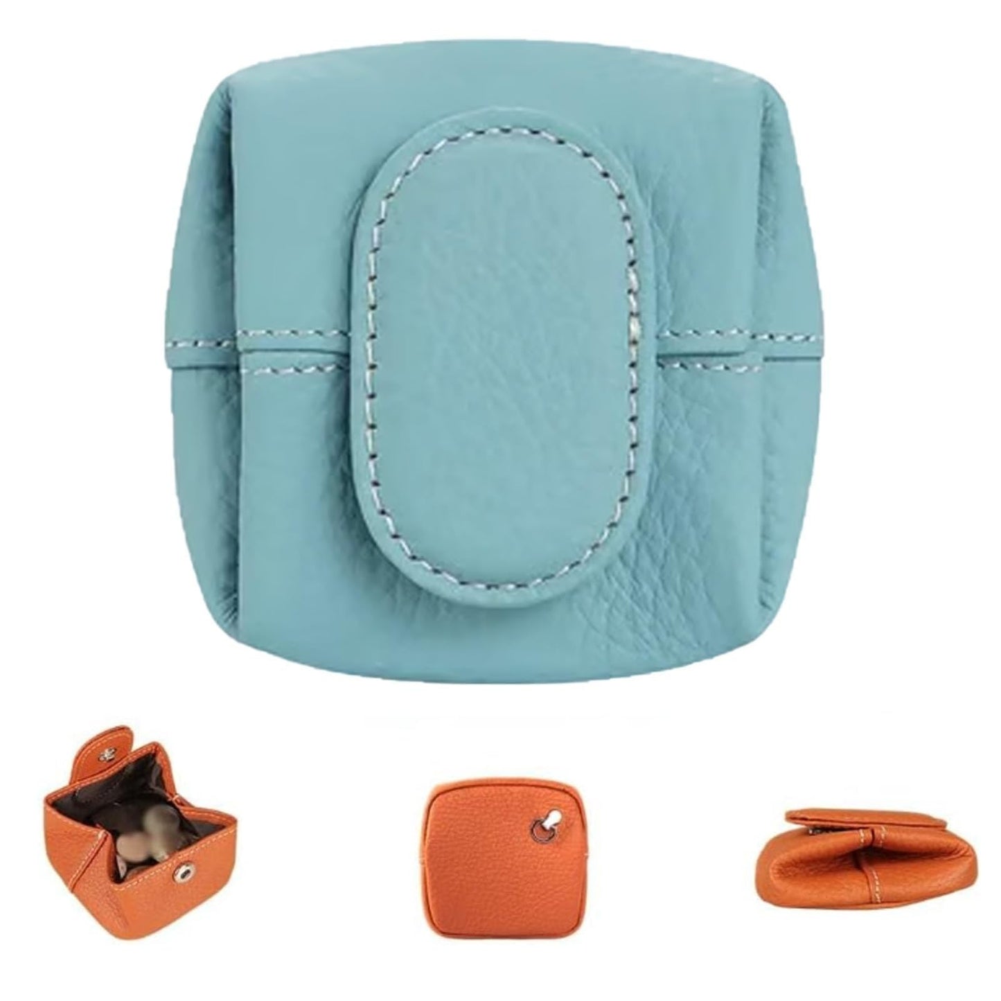 HOTMini Lychee Pattern Coin Purse, Leather Purses for Women, Coin Pouch Earphone Storage Bag with Key Buckle (Orange)