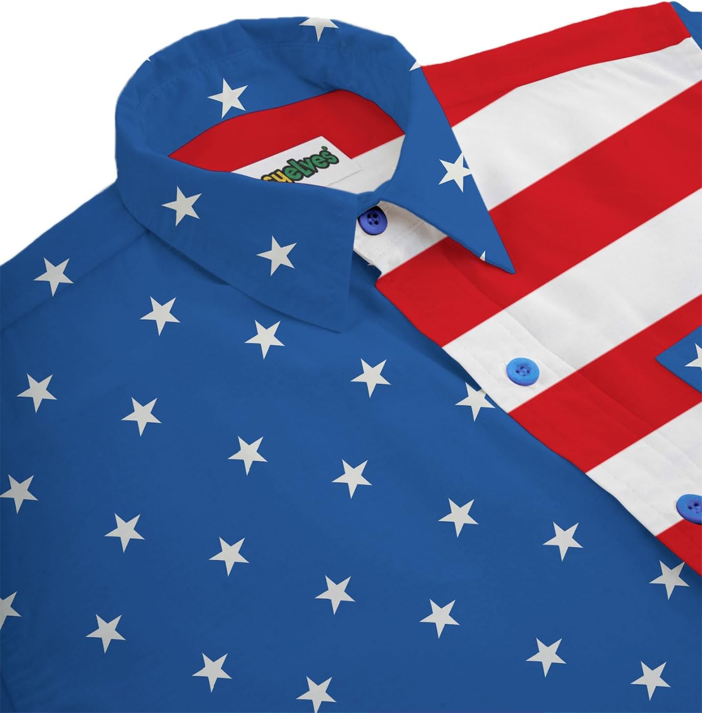 HOTTipsy Elves Patriotic Shirts for Men - USA Short Sleeve Button Up American Flag Shirts for Men for 4th of July