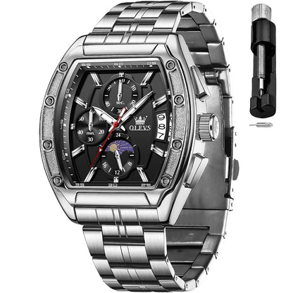 HOTOLEVS Mens Watches Analog Quartz Chronograph Square Dress Watch for Man Stainless Steel or Leather Band Waterproof Luminous Date Male Watch