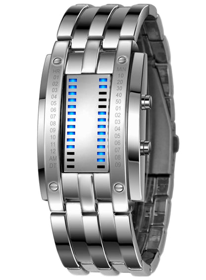HOTReginald Fashion Mens Binary Sports Watch Digital LED Matrix Waterproof Outdoor Casual Black Bracelet Blue Backlit Men's Square Watch