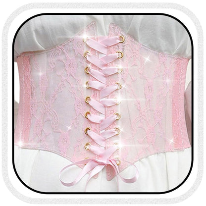 HOTBODIY Women Lace Corset Belts Elastic Cinch Belt Tied Waspie Wide Waist Bustiers for Dress