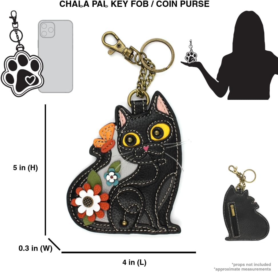 HOTCHALA Cat Collection Women's Decorative Key Fob/Coin Purse Accessory - Black Cat