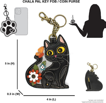 HOTCHALA Cat Collection Women's Decorative Key Fob/Coin Purse Accessory - Black Cat