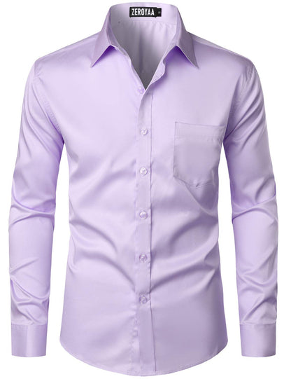 HOTZEROYAA Men's Urban Stylish Casual Business Slim Fit Long Sleeve Button Up Dress Shirt with Pocket
