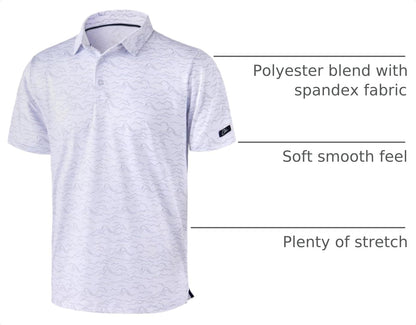 HOTObla Mens Golf Polo Shirts Short Sleeve Dry Fit Performance Moisture Wicking Casual Print Collared Golf Shirts for Men