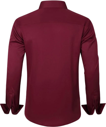 HOTJ.VER Men's Dress Shirts Solid Long Sleeve Stretch Wrinkle-Free Formal Shirt Business Casual Button Down Shirts