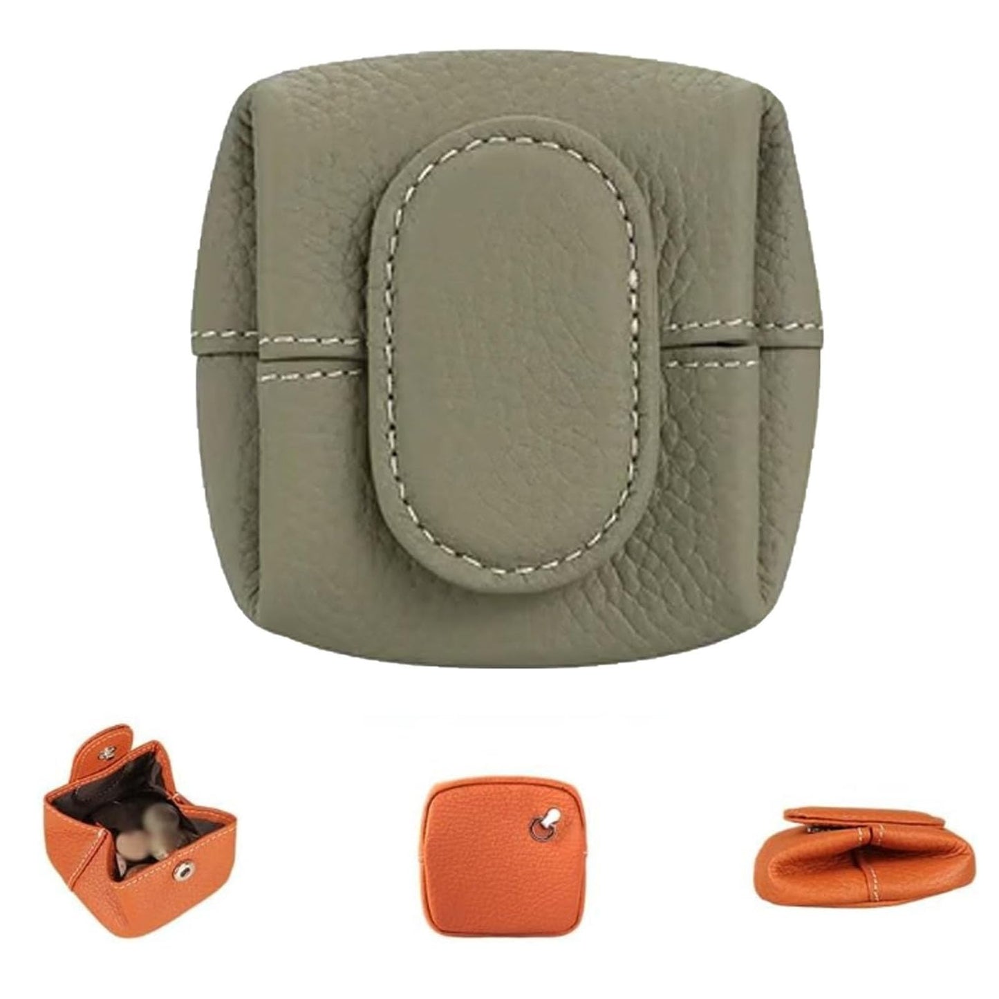 HOTMini Lychee Pattern Coin Purse, Leather Purses for Women, Coin Pouch Earphone Storage Bag with Key Buckle (Orange)
