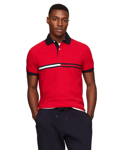 HOTTommy Hilfiger Men's Short Sleeve Cotton Pique Flag Graphic Polo Shirt in Custom Fit