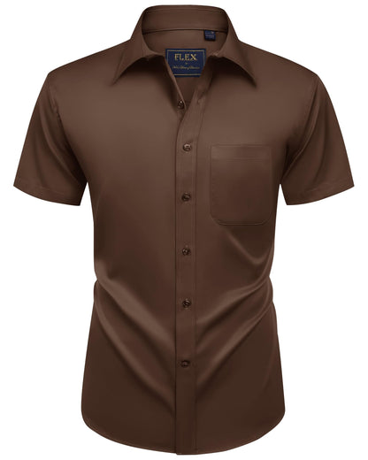 HOTAlimens & Gentle Mens Short Sleeve Dress Shirts Wrinkle Free Solid Casual Button Down Shirts with Pocket