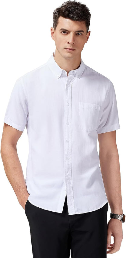HOTMen's Oxford Dress Shirt Short Sleeve Button Down Shirts Business Casual with Chest Pocket for Gifts
