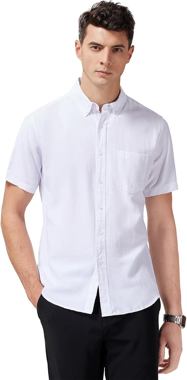 HOTMen's Oxford Dress Shirt Short Sleeve Button Down Shirts Business Casual with Chest Pocket for Gifts