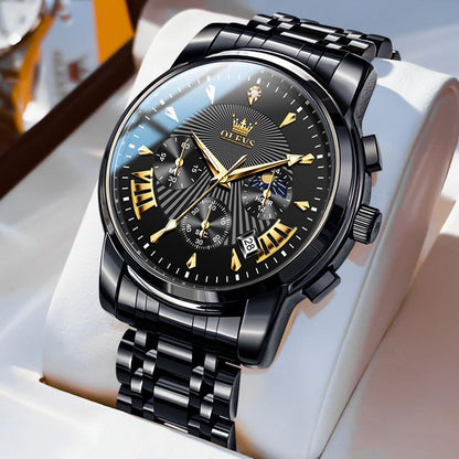 HOTOLEVS Mens Watches Luxury Waterproof Luminous Easy Read Chronograph Watches Full Gold/White Dail/Black Face with Calendar Wrist Watches