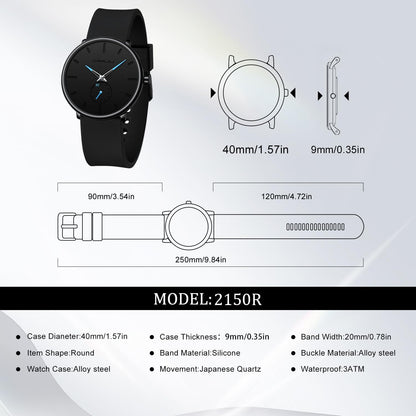 HOTCRRJU Men’s Women Watch Casual Stylish Waterproof Quartz Unisex Wristwatches, Ultra Thin Watches for Men Women, Colorful Silicone Band