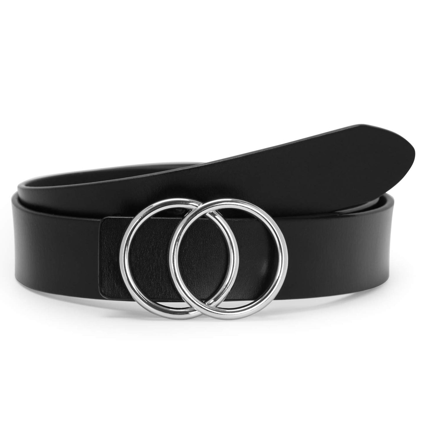 HOTSUOSDEY Women Leather Belt Fashion Double O-Ring Soft Faux Leather Waist Belts For Jeans Dress