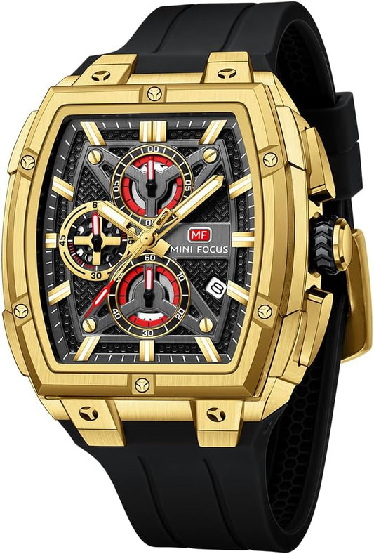 HOTMF MINI FOCUS Men's Watches Analog Fashion Wrist Watch, Skeleton Tonneau Watches for Men with Chronograph,Ideal for Sports Enthusiasts and Daily Wear