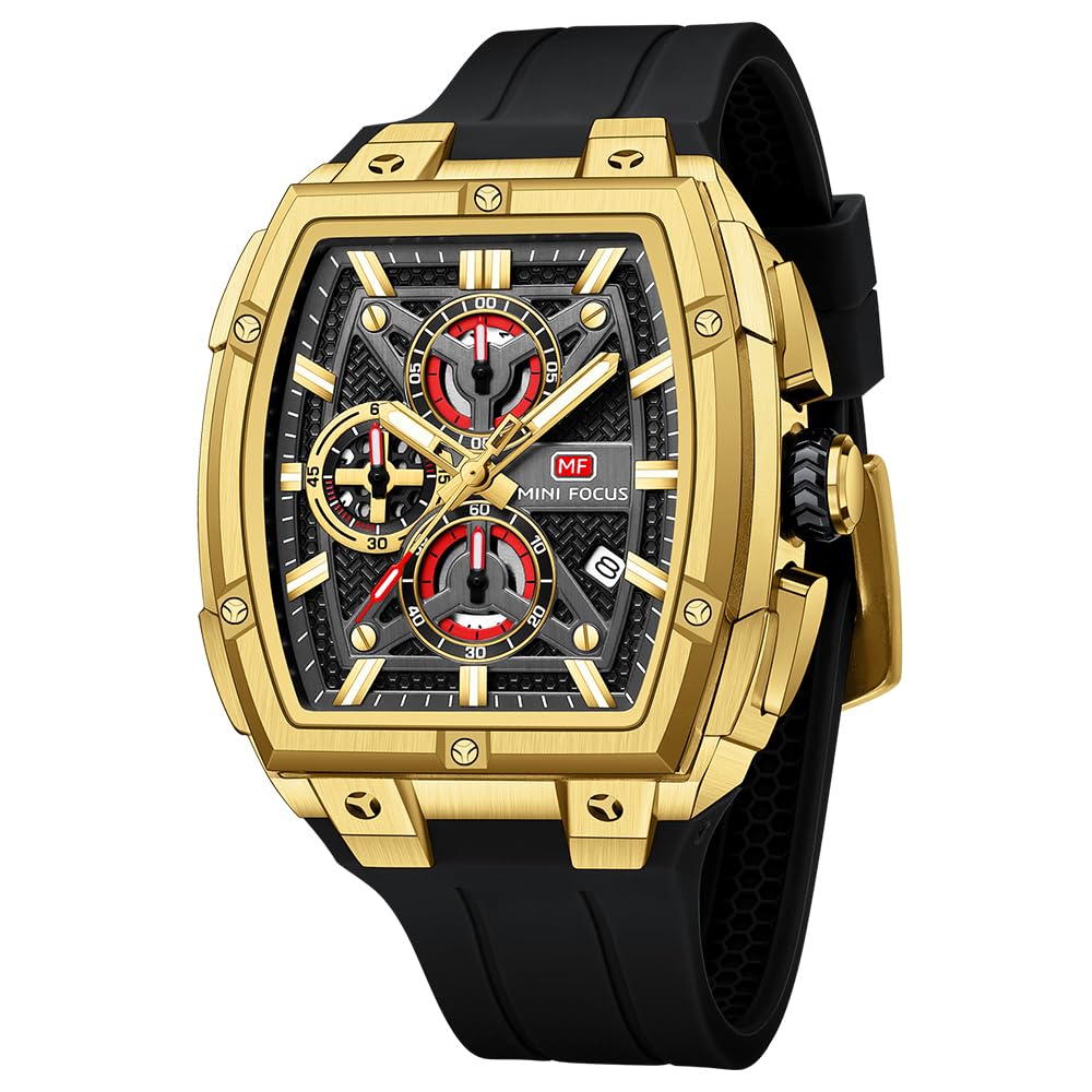 HOTMF MINI FOCUS Men's Watches Analog Fashion Wrist Watch, Skeleton Tonneau Watches for Men with Chronograph,Ideal for Sports Enthusiasts and Daily Wear