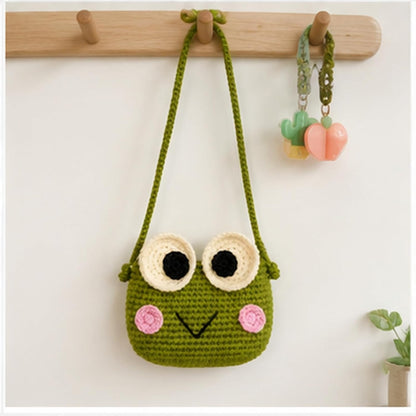 HOTHandmade Crochet Frog Crossbody Purse, Cute Mini Knit Coin Bag, Fashion Small Shoulder Wallet for Daily Outfit Matching