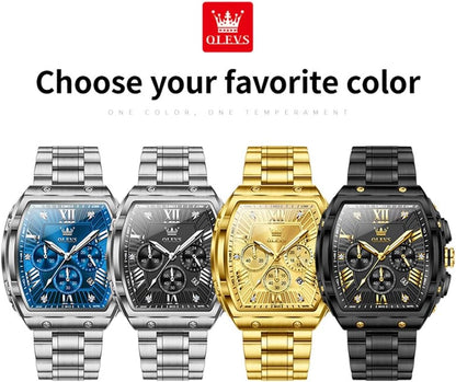 HOTOLEVS Mens Watches Analog Quartz Chronograph Square Dress Watch for Man Stainless Steel or Leather Band Waterproof Luminous Date Male Watch