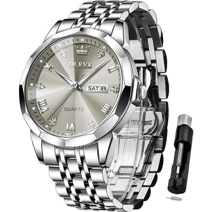 HOTOLEVS Watch for Men Diamond Business Dress Analog Quartz Stainless Steel Waterproof Luminous Date Two Tone Luxury Casual Wrist Watch Blue