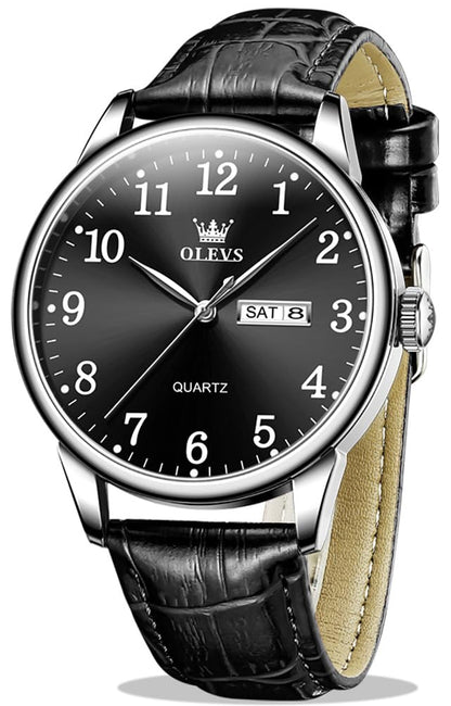 HOTOLEVS Leather Watches for Men Casual Easy to Read Quartz Number Waterproof