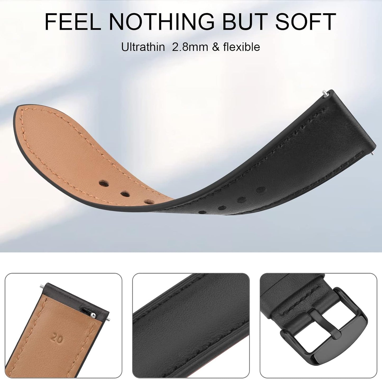HOTVancle Quick Release Genuine Leather Watch Band 20mm 22mm Watch Strap, Top Grain Leather Watch bands for Men Women