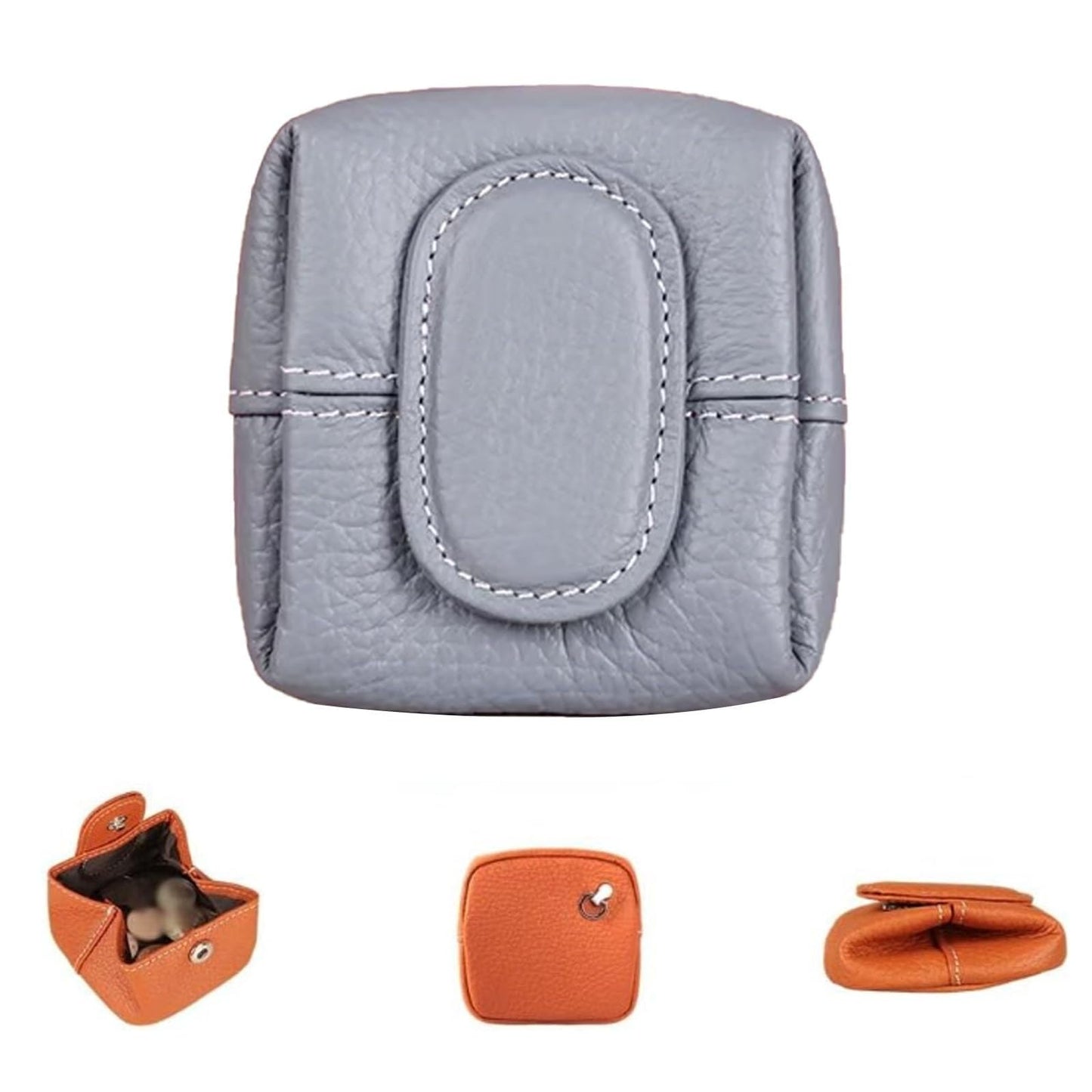 HOTMini Lychee Pattern Coin Purse, Leather Purses for Women, Coin Pouch Earphone Storage Bag with Key Buckle (Orange)