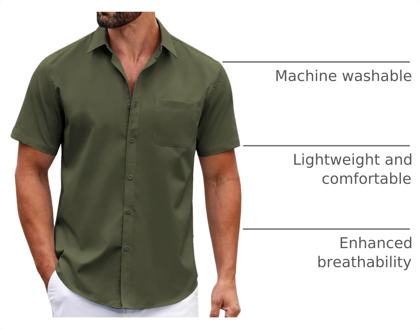 HOTCOOFANDY Mens Short Sleeve Casual Button Down Shirts Summer Untucked Dress Shirts with Pocket