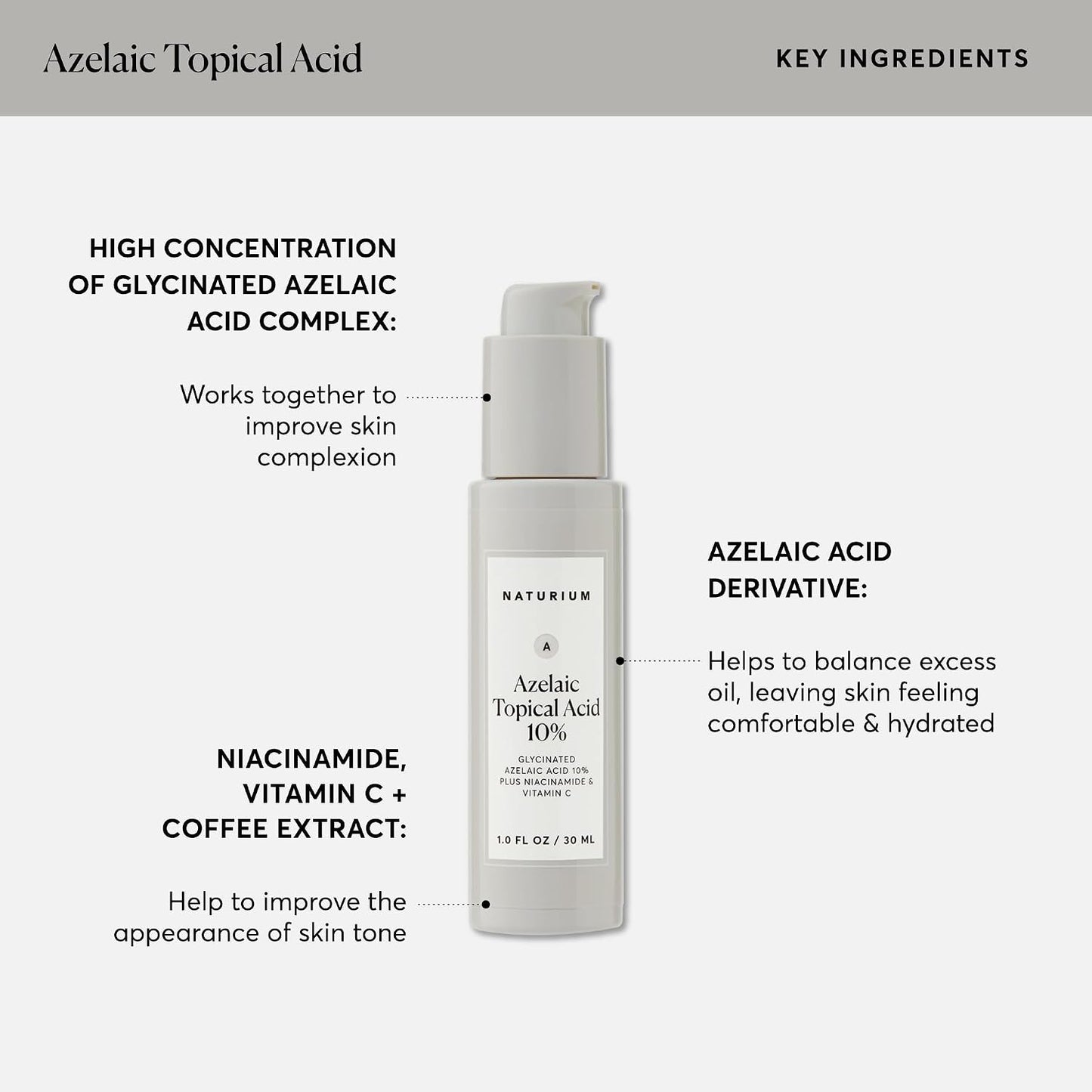 HOTNaturium Azelaic Topical Acid 10%, Face & Skin Care Beauty Treatment with Niacinamide & Vitamin C, 1 oz