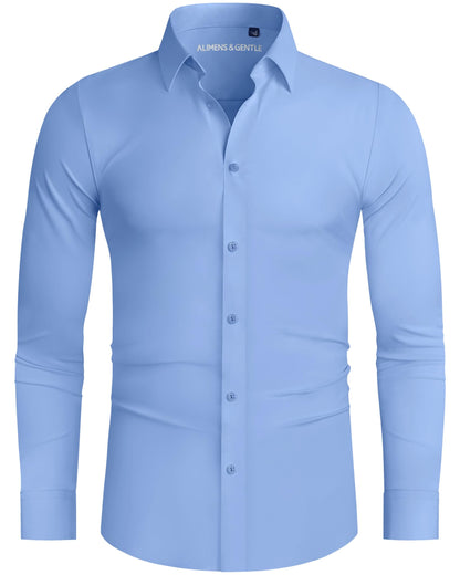 HOTAlimens & Gentle Stretch Mens Dress Shirts Slim Fit Long Sleeve Casual Skinny Muscle Fit Wrinkle Free Button Down Shirt