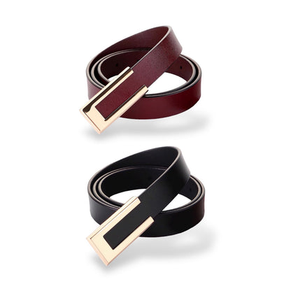 HOTWomen's Belt Genuine Leather Belts Durable Waist Belt Gold Color Buckle Waistband For Pants, Jeans, Width 0.80"